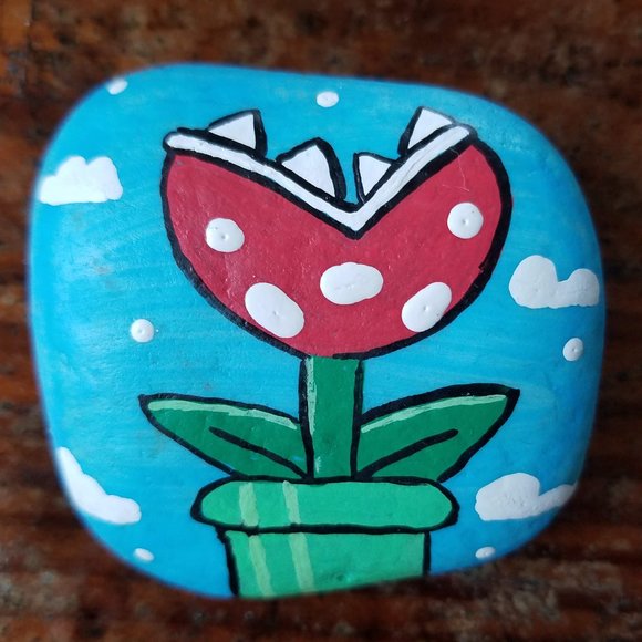 Super Mario Bros. Painted Rock OOAK Venus Flytrap - Picture 1 of 1